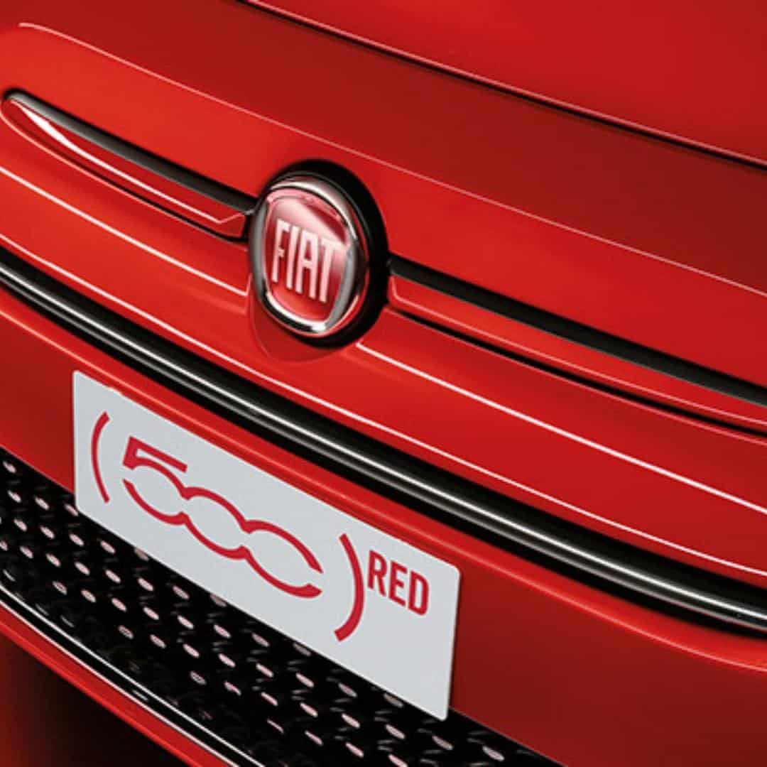 500 logo and Moustache making a statement on the Fiat 500 RED