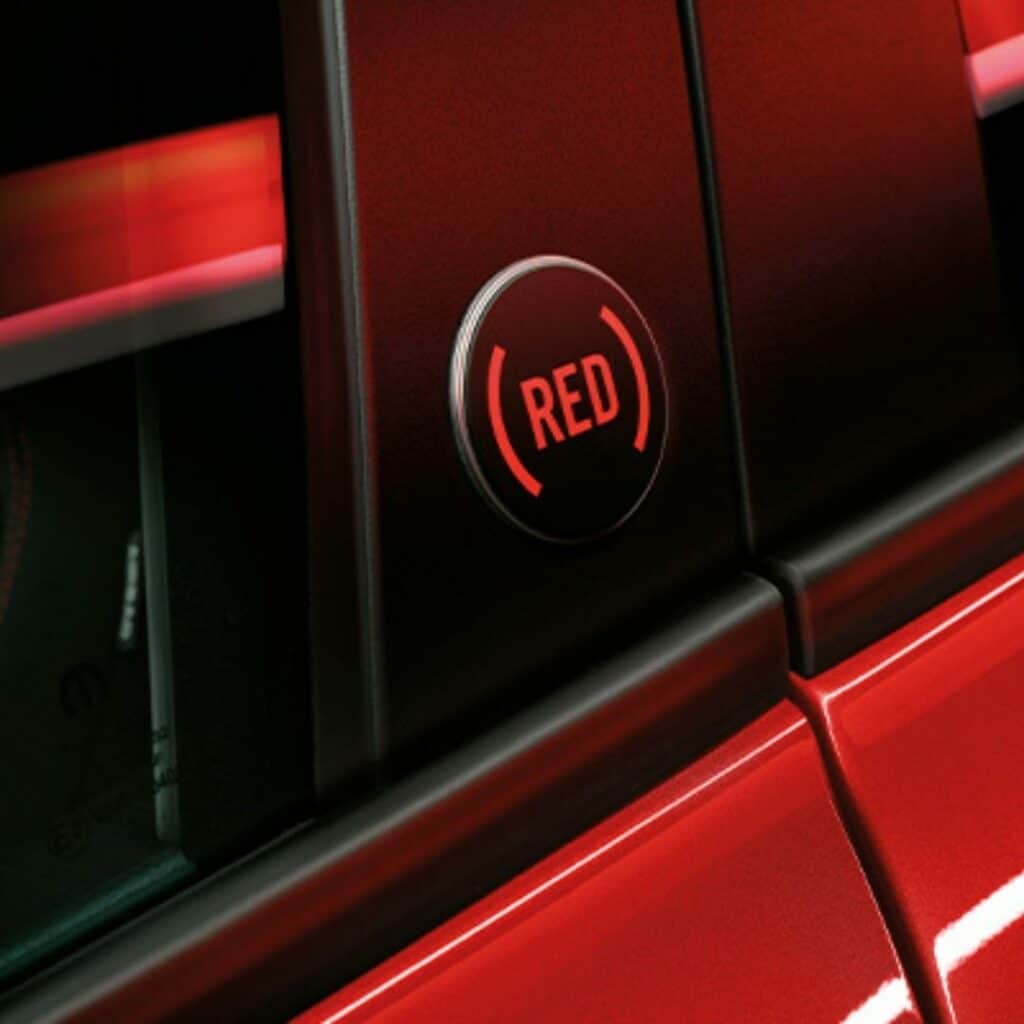 Iconic RED logo on B-Pillar on the Fiat Tipo RED