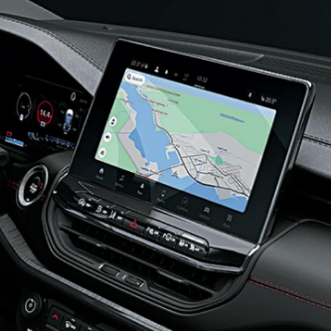 10.1" Uconnect infotainment system inside the Jeep Compass 4XE Trailhawk.