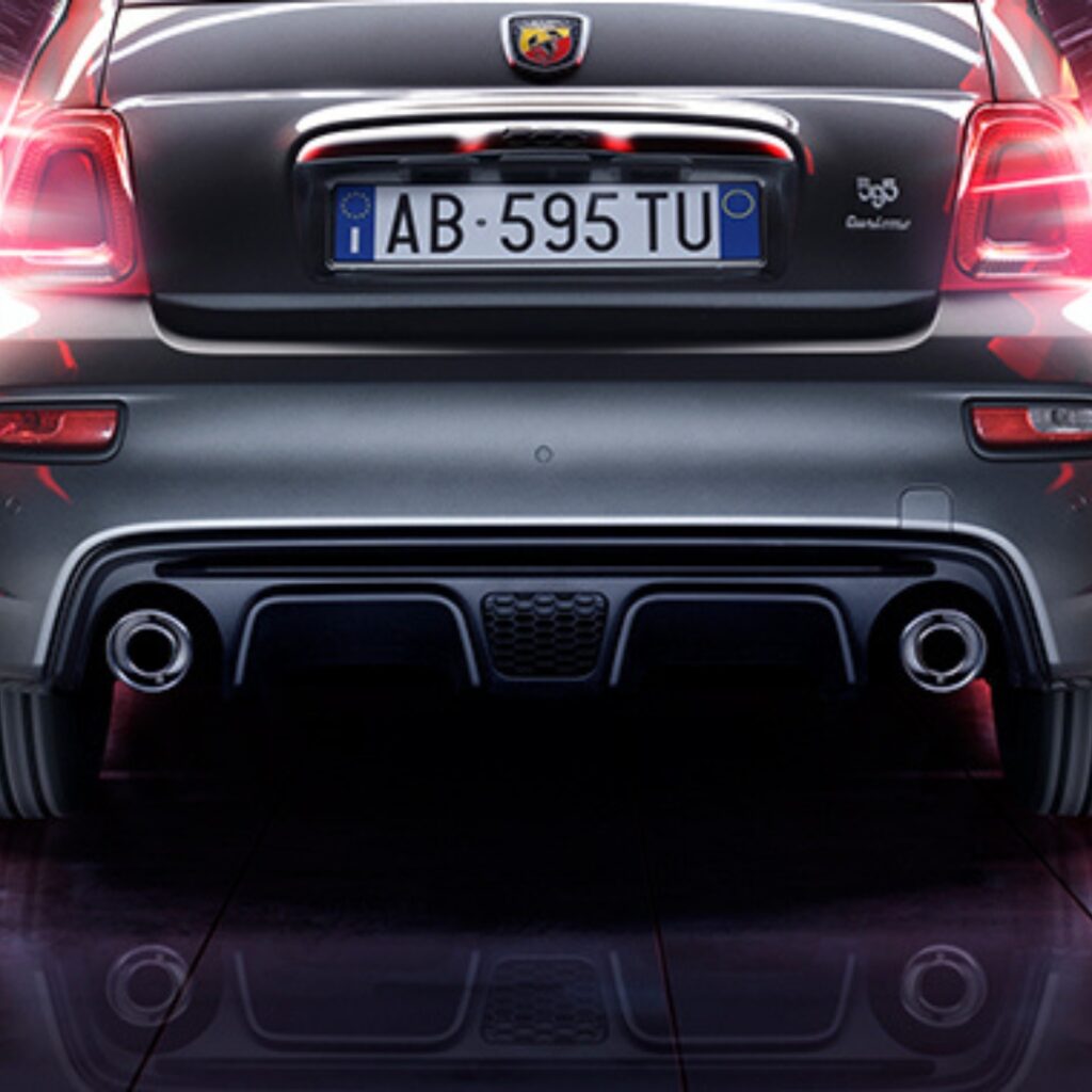 Twin Exhausts with Satin Steel Tailpipes on the Abarth 595 Turismo.