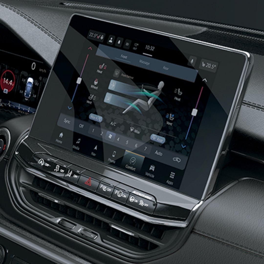 10.1 Uconnect touchscreen in the Jeep Compass e-Hybrid Limited.