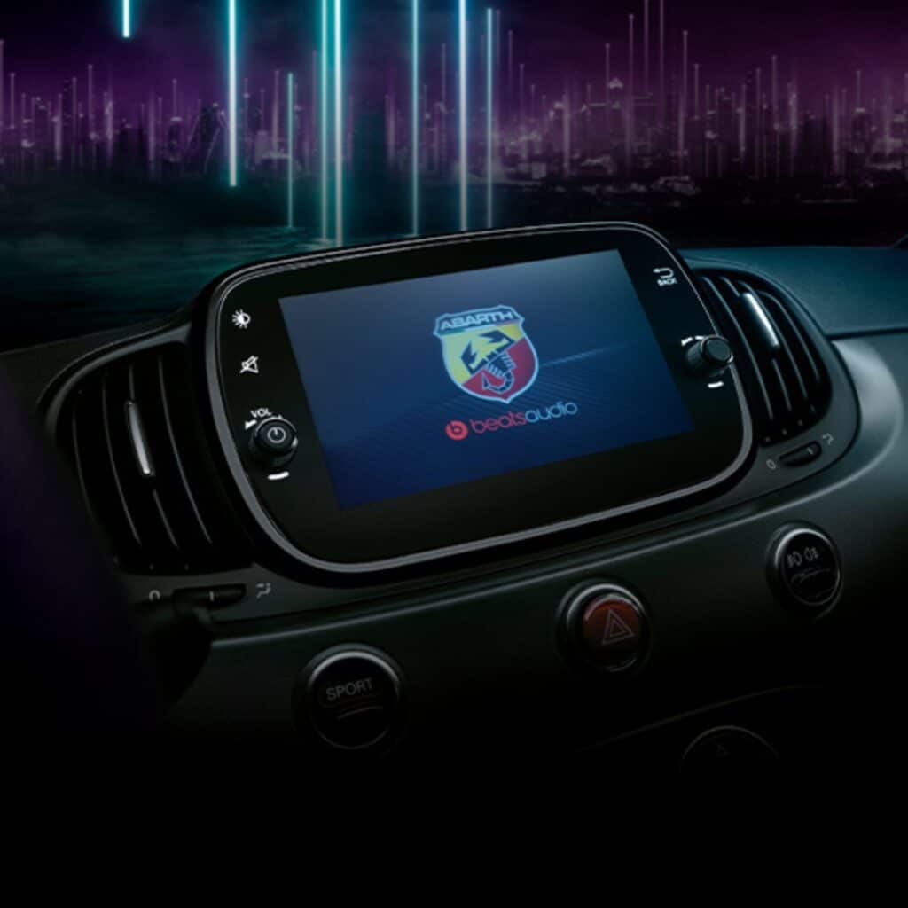Uconnect™ Radio 7" Touchscreen DAB with NAV 6 Speakers, Bluetooth® with Audio Streaming and USB in the Abarth 595 Turismo.