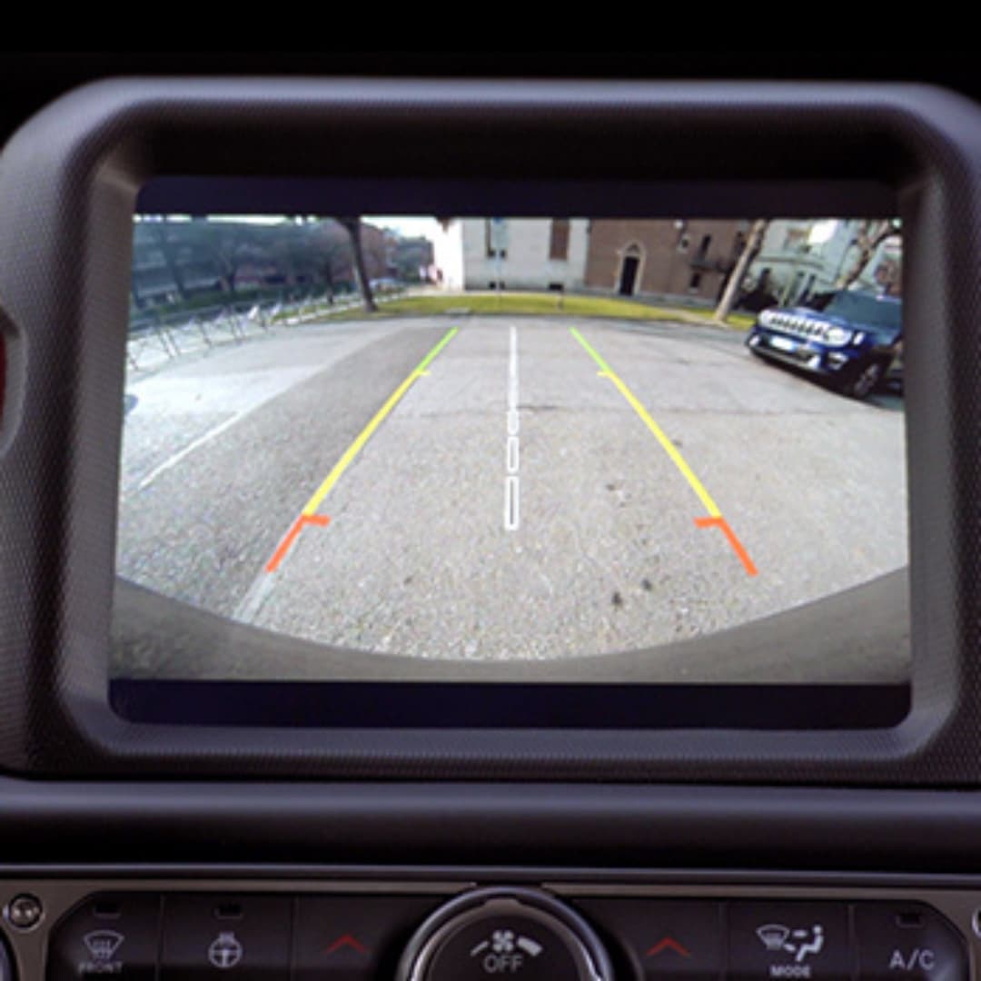 Park view rear back up camera with the Jeep Wrangler Rubicon.