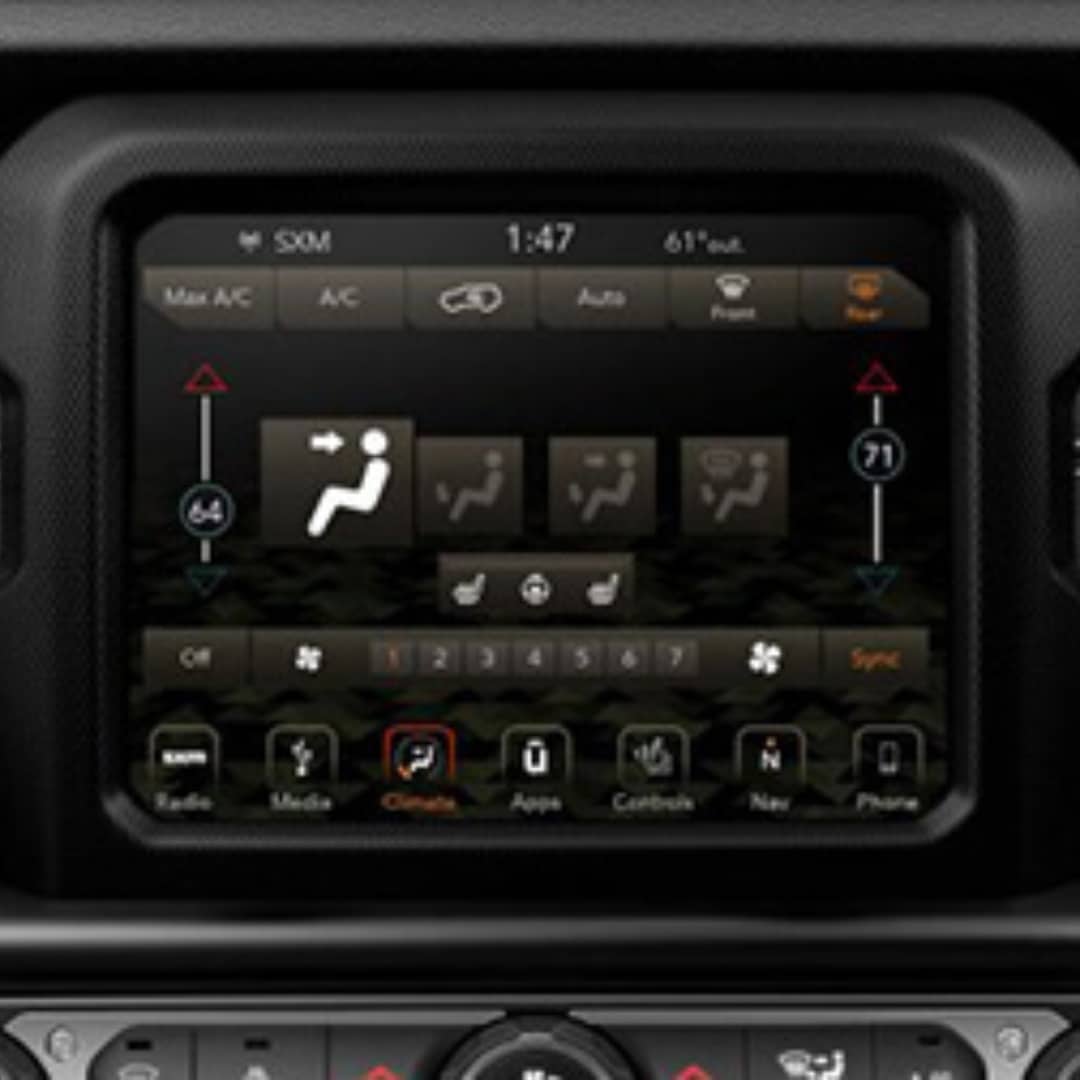 Dual-zone automatic temperature control with the Jeep Wrangler Sahara.